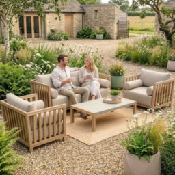 Dibor 4-Piece Wooden Outdoor Garden Sofa Set Natural Wood Patio Furniture With Cushions And Coffee Table - thumbnail 1