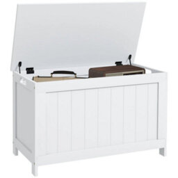 Storage Chest With 2 Safety Hinges, Modern Storage Bench, White - thumbnail 3