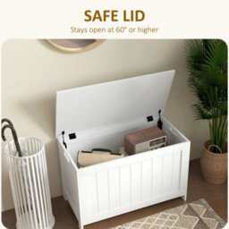 Storage Chest With 2 Safety Hinges, Modern Storage Bench, White - thumbnail 5