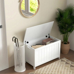 Storage Chest With 2 Safety Hinges, Modern Storage Bench, White - thumbnail 6