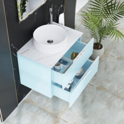 Royal Bathrooms Evora 700mm Powder Blue Fluted Wall Hung Countertop Vanity Unit 2 Drawer With Round Basin - thumbnail 3