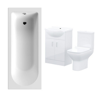 Nes Home Abermule Bathroom Basin Flat Pack Vanity Unit Toilet And Bath Suite White - image 1