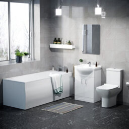 Nes Home Abermule Bathroom Basin Flat Pack Vanity Unit Toilet And Bath Suite White - thumbnail 2