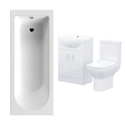 Nes Home Abermule Bathroom Basin Flat Pack Vanity Unit Toilet And Bath Suite White - thumbnail 1