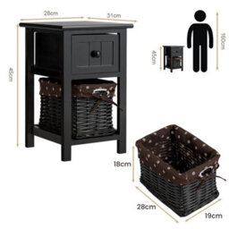 Gainoom Set Of 2 Chest Of Drawers Side Table Beside Table Nightstand W/ Removeable Baskets - thumbnail 2