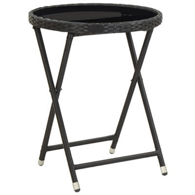 Berkfield Tea Table Black 60 Cm Poly Rattan And Tempered Glass - image 1