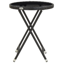 Berkfield Tea Table Black 60 Cm Poly Rattan And Tempered Glass - thumbnail 3