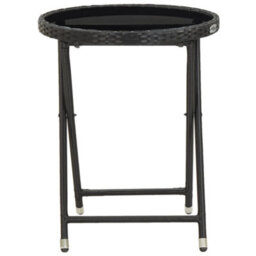 Berkfield Tea Table Black 60 Cm Poly Rattan And Tempered Glass - thumbnail 2