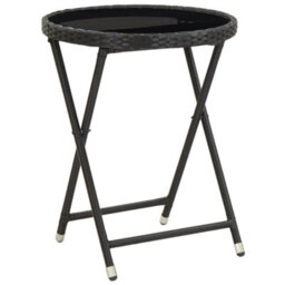 Berkfield Tea Table Black 60 Cm Poly Rattan And Tempered Glass - thumbnail 1