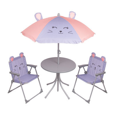 Relsy Kids Outdoor Bistro Patio Set Mouse Design: Table, 2X Chairs, Parasol - Garden Furniture For Children - image 1