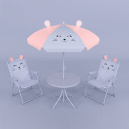 Relsy Kids Outdoor Bistro Patio Set Mouse Design: Table, 2X Chairs, Parasol - Garden Furniture For Children - thumbnail 7