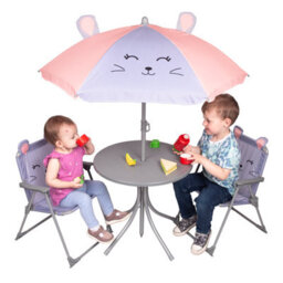 Relsy Kids Outdoor Bistro Patio Set Mouse Design: Table, 2X Chairs, Parasol - Garden Furniture For Children - thumbnail 5