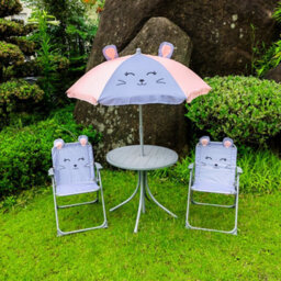 Relsy Kids Outdoor Bistro Patio Set Mouse Design: Table, 2X Chairs, Parasol - Garden Furniture For Children - thumbnail 6