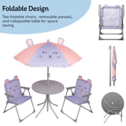 Relsy Kids Outdoor Bistro Patio Set Mouse Design: Table, 2X Chairs, Parasol - Garden Furniture For Children - thumbnail 3