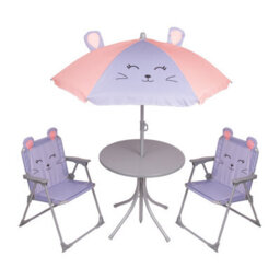 Relsy Kids Outdoor Bistro Patio Set Mouse Design: Table, 2X Chairs, Parasol - Garden Furniture For Children - thumbnail 1