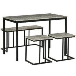 Homcom Dining Table Set, Concrete Effect Table And Chairs For 4 People, Grey - thumbnail 2