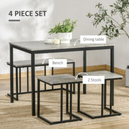 Homcom Dining Table Set, Concrete Effect Table And Chairs For 4 People, Grey - thumbnail 4