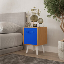 Urbn-Living Urbnliving 51Cm Height Beech Wooden Cube Storage Bookcase Dark Blue Inserts Scandinavian White Legs - thumbnail 1