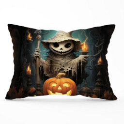 Warren Reed Designer Creepy Ghost With Pumpkins Cushions 33Cm X 48Cm - thumbnail 1