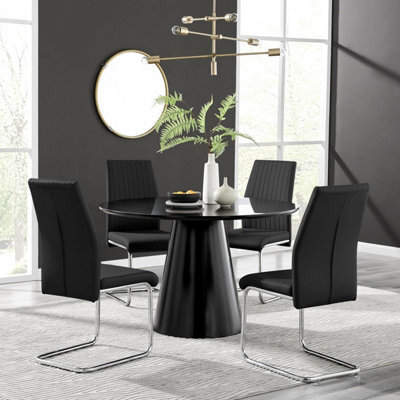 Furniturebox Uk Palma Black Semi Gloss Round Dining Table & 4 Black Lorenzo Chairs - image 1