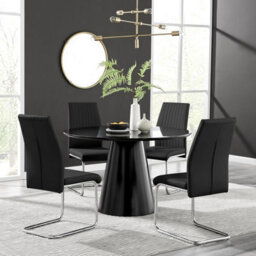Furniturebox Uk Palma Black Semi Gloss Round Dining Table & 4 Black Lorenzo Chairs - thumbnail 1