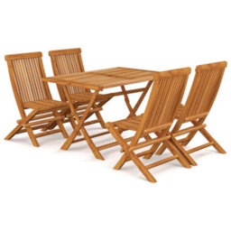 Berkfield 5 Piece Garden Dining Set Solid Teak Wood - thumbnail 2
