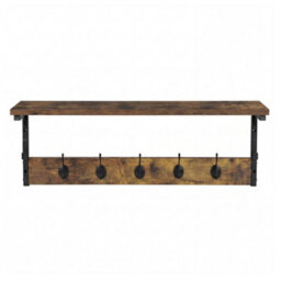 Levede Coat Rack Wall Mounted Shelf 7 Hooks Wooden Entryway Storage Brown - thumbnail 3