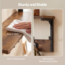 Levede Coat Rack Wall Mounted Shelf 7 Hooks Wooden Entryway Storage Brown - thumbnail 7