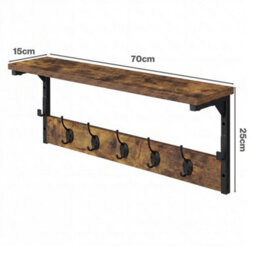 Levede Coat Rack Wall Mounted Shelf 7 Hooks Wooden Entryway Storage Brown - thumbnail 4
