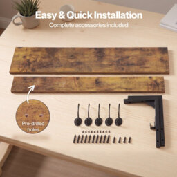 Levede Coat Rack Wall Mounted Shelf 7 Hooks Wooden Entryway Storage Brown - thumbnail 9