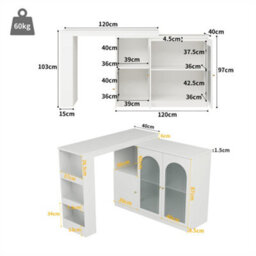 Abrihome Modern 360 Degree Rotating Bar Cabinet With Glass Door Storage, Main Body 120 X 40 X 97 Cm, White - thumbnail 5