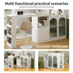 Abrihome Modern 360 Degree Rotating Bar Cabinet With Glass Door Storage, Main Body 120 X 40 X 97 Cm, White - thumbnail 2