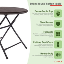 Oypla 80Cm Round Folding Heavy Duty Outdoor Rattan Patio Garden Bistro Table - thumbnail 3