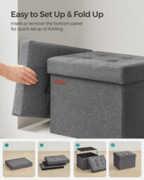 Songmics Multifunctional Ottoman, Cushioned Foldable Storage Bench With Lid, For Living Room, Hallway, Bedroom, Dark Grey - thumbnail 5
