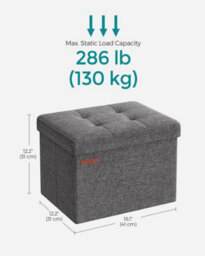 Songmics Multifunctional Ottoman, Cushioned Foldable Storage Bench With Lid, For Living Room, Hallway, Bedroom, Dark Grey - thumbnail 2