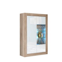 Creative Furniture Arcadia Display Cabinet 140Cm - Oak & White Gloss Doors And Led Lights - thumbnail 3