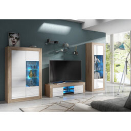 Creative Furniture Arcadia Display Cabinet 140Cm - Oak & White Gloss Doors And Led Lights - thumbnail 6