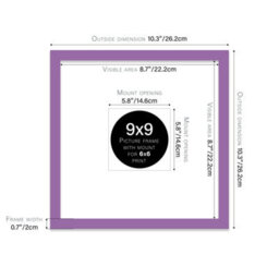 "9X9"" Purple Picture Frame - 9X9"" Square Frame With 6X6"" Mount For 9X9""/6X6"" Pictures Luxurious Style Room Decor, 1 Pack" - thumbnail 2