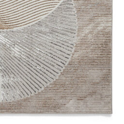 Beige Gold Geometric 8mm Thick Stain-Resistant Rug For Bedroom, Dining Room, Easy To Clean Modern Rug-160Cm X 230Cm - thumbnail 4