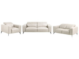 Beliani Modern 3-Piece Living Room Set 3-Seater 2-Seater Armchair Light Beige Faux Leather Adjustable Headrests - thumbnail 3