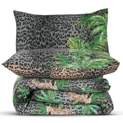 Velosso Nature Inspired Tropical Print Duvet Cover Set With Pillowcases, Bedroom Decor, Exotic Jungle Theme Bedding Ensemble - Green