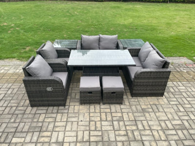 Fimous Wicker Pe Rattan Furniture Garden Dining Set Outdoor Height Adjustable Rising Lifting Table Love Sofa Chair - image 1