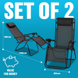 Set Of 2 Reclining Sun Lounger Outdoor Garden Beach Patio Summer Gravity Chair Foldable Loungers Chairs Sun Bed Bathing Relax - thumbnail 7