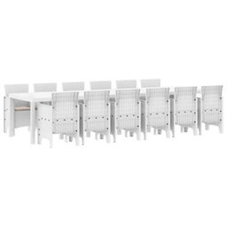 Berkfield Garden Dining Set 13 Pcs White Polt Rattan - thumbnail 2