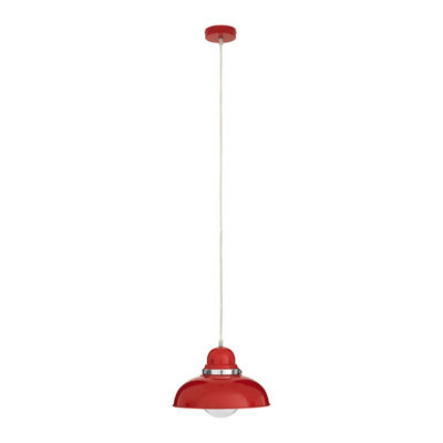 Orsina Red Finish Pendant Light With Chrome Detail, Metal Hanging Lamp, Modern Ceiling Fixture With Chrome Ring - image 1