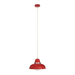 Orsina Red Finish Pendant Light With Chrome Detail, Metal Hanging Lamp, Modern Ceiling Fixture With Chrome Ring