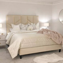 Stratus Interiors Julius Gold And Silver Abstract Accent Strip Bed Frame Optional Gas Lift Storage - Blue Plush - Single - Slatted Base - thumbnail 2