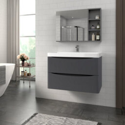 Rinse Bathrooms 800mm Matt Anthracite Wall Hung 2 Drawer Vanity Unit Basin Bathroom Storage Furniture - thumbnail 1