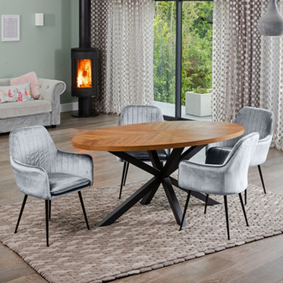 Dosenna Oval Dining Table Set With 4 Carrara Velvet Chairs - Silver - image 1
