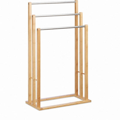 Freestanding Bamboo Towel Rail Bathroom Storage Stand - image 1
